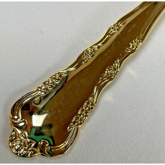 1847 Rogers Bros E.P. Korea Gold Plate Spring Flowers 4 Vtg Tbsp Spoons MCM - Picture 2 of 8